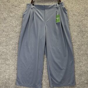 Halara Pants Womens 1X Blue Knit Wide Leg Cropped Pull On Athleisure Stretch